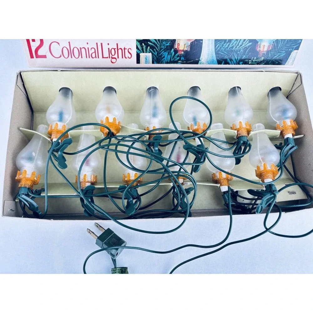 Vintage GE Christmas Merry Midget 12 Colonial String Lights Lanterns Multi Color